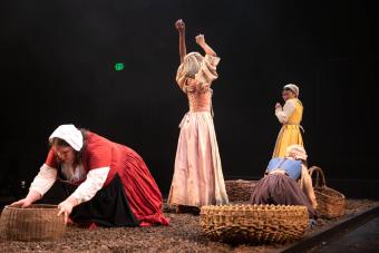 Eian Johnson as Frau Mika dances in the potato field to the plight of a disgusted Frau Sevallia played by Mia Ngyuen, and unbothered Frau Betty and Frau Thera, played by Angela Mata and Carlise Rosa respectively.